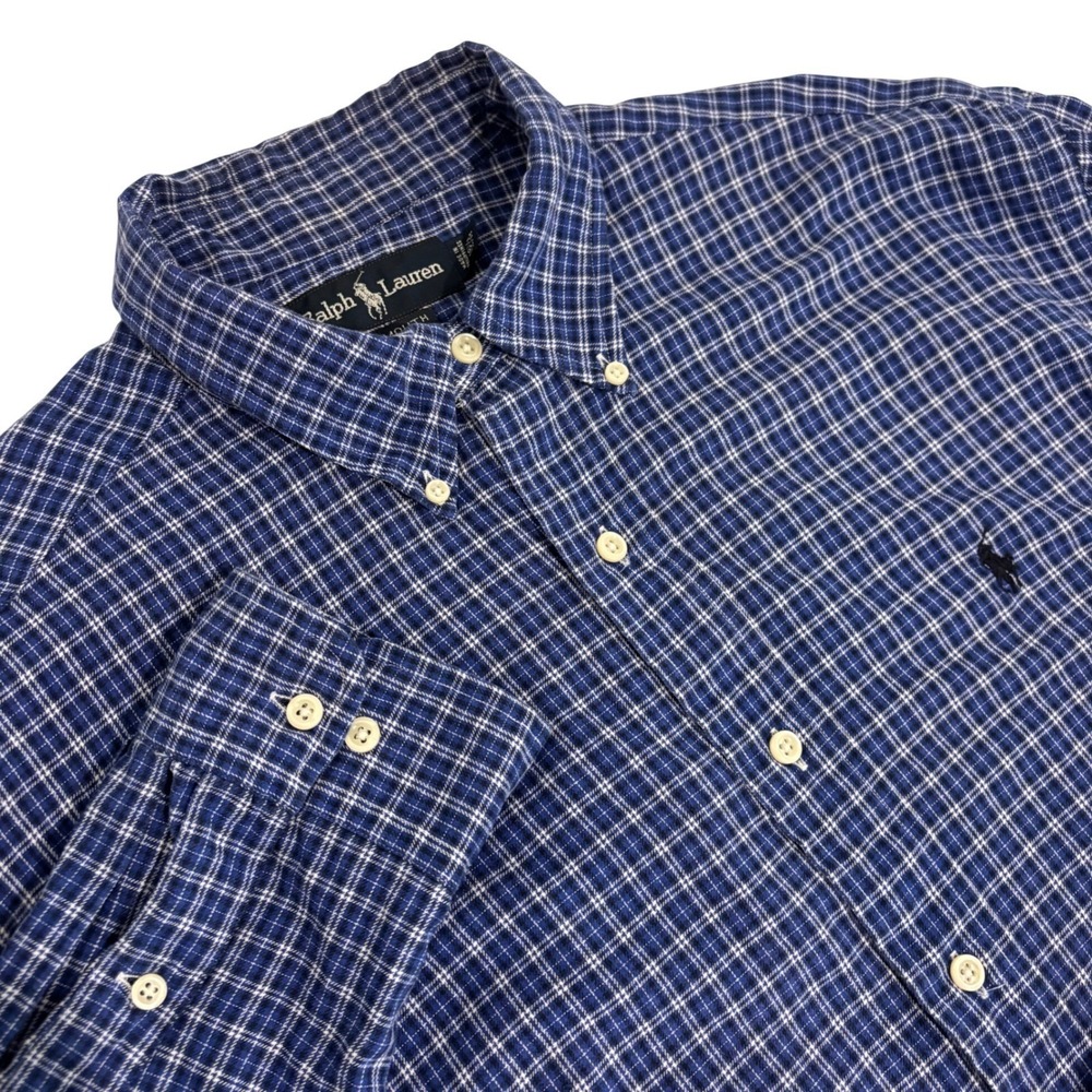 Ralph Lauren Yarmouth Plaid Button Down Shirt Mens L Blue Flannel Cotton